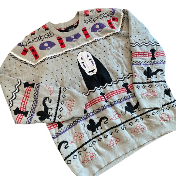 Studio Ghibli Spirited Away Kaonashi Knit Sweater 2X Acrylic Crew Neck AOP - Picture 4 of 9